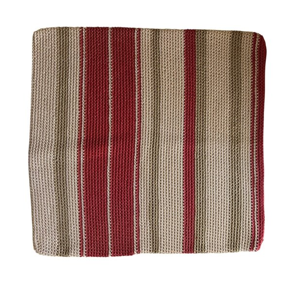 The Sak Home Striped Crochet Zippered Pillow Cover 18"x18" Burgundy & Tan - Picture 2 of 5